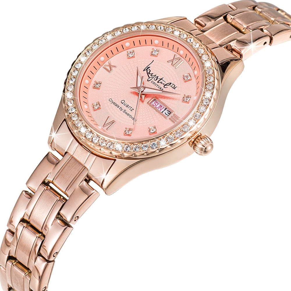 Lustrous Rose Gold Pink Watch Embellished With SWAROVSKI® Crystals - Brilliant Co