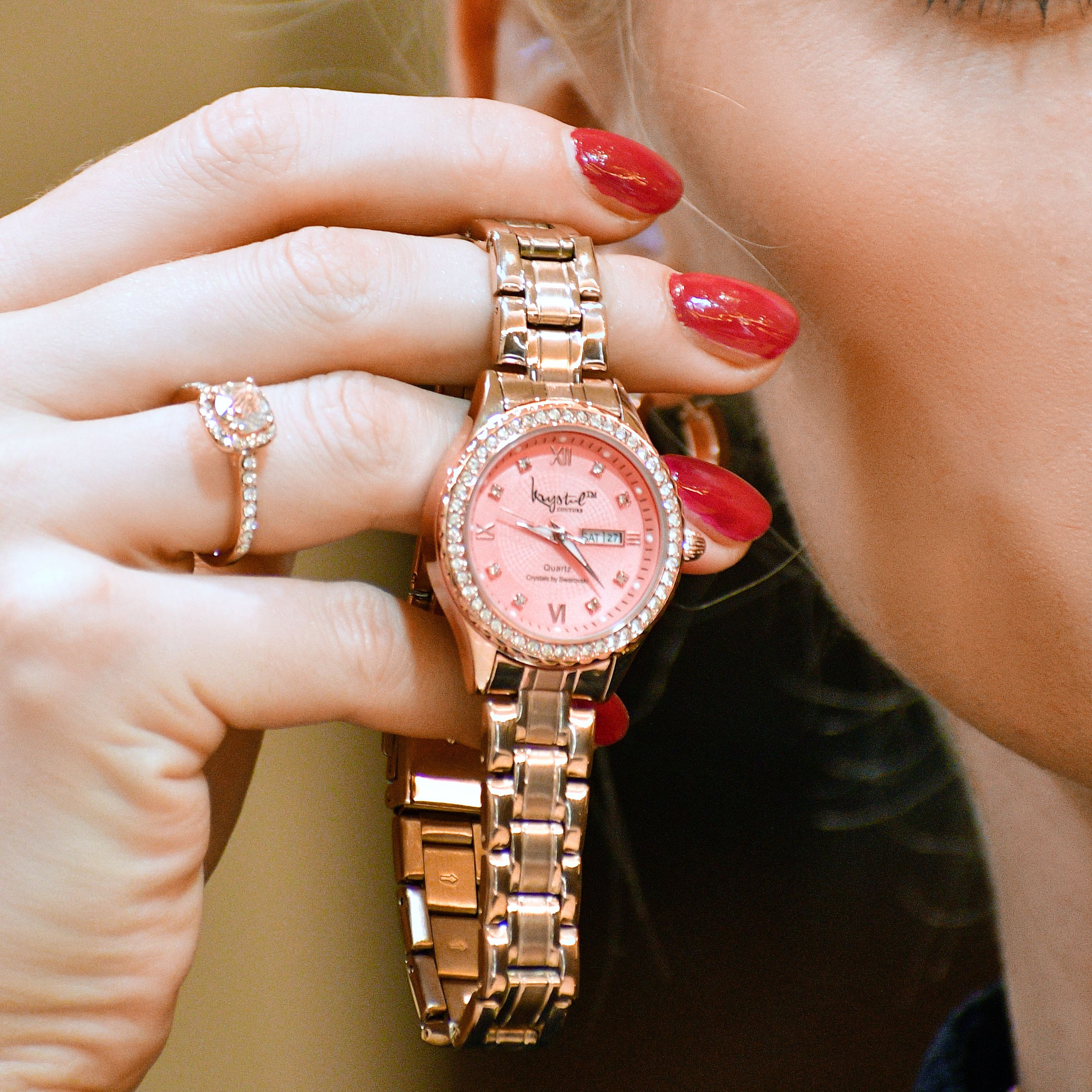 Lustrous Rose Gold Pink Watch Embellished With SWAROVSKI® Crystals