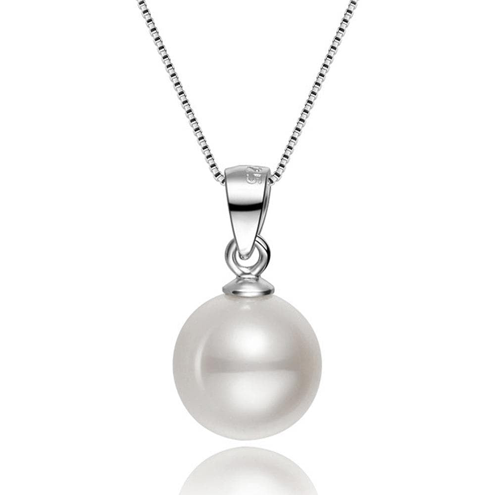 Boxed Solid 925 Sterling Silver Imitation White Pearl Necklace and Earrings Set - Brilliant Co